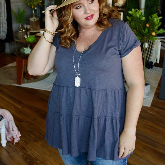 Tops - Handle Your Business Plus Size Tunic Top-Ash Blue